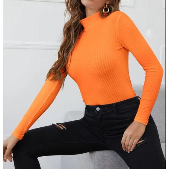 Imagem de Blusa canelada manga longa gola alta fashion feminina