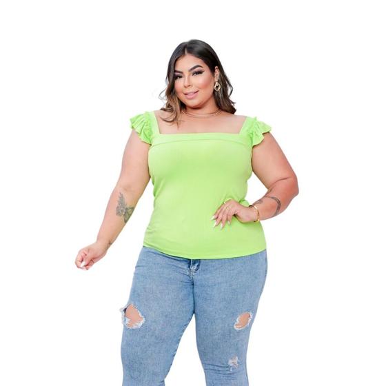 Imagem de Blusa canelada plus size alça babado moda feminina