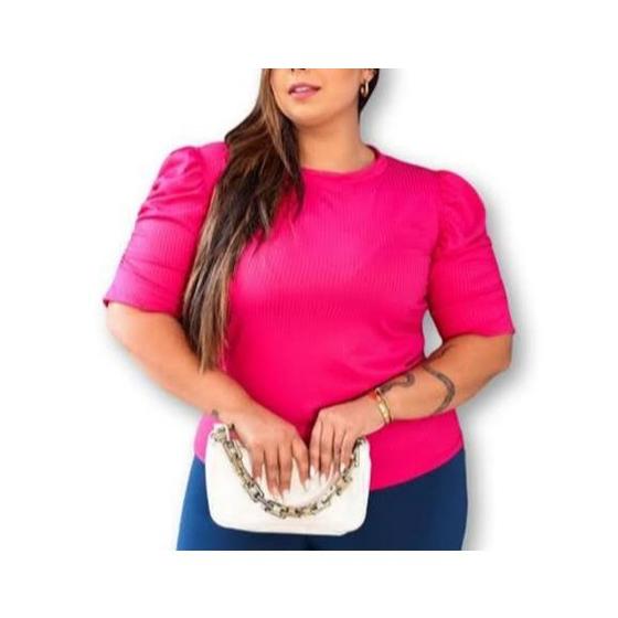 Imagem de Blusa canelada princesa plus size manga curta elegante