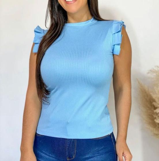 Imagem de Blusa canelada regata babado super macia confortável feminina confortavel