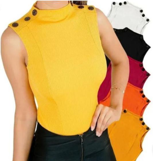 Imagem de Blusa canelada regata botões no ombro feminina fashion