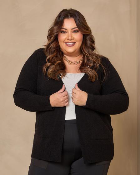 Imagem de Blusa Cardigan De Frio Com Bolso Plus Size Fio Mousse