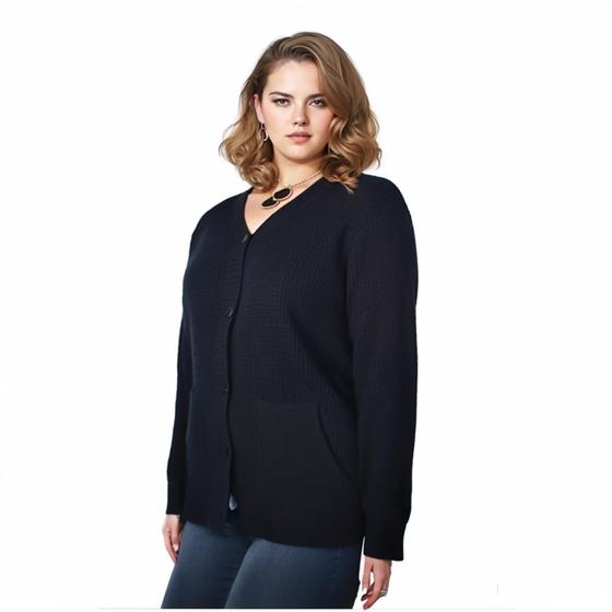 Imagem de Blusa Casaco Fem Plus Size C/bolso Lã Tricot De Frio 409A