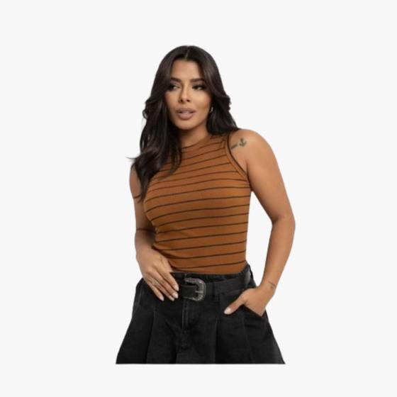 Imagem de Blusa cavada listrada moda barata roupas feminina