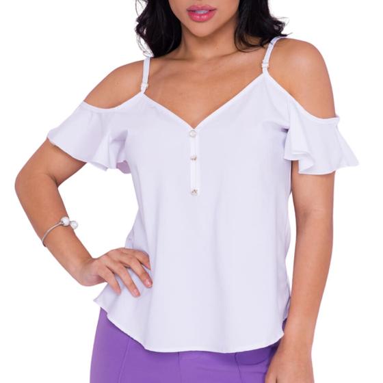 Imagem de Blusa Ciganinha Manga Alça Feminina Decote V Botões Crepe cores