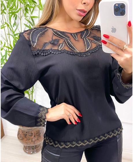 Imagem de Blusa Crepe Tule No Peito Manga Longa