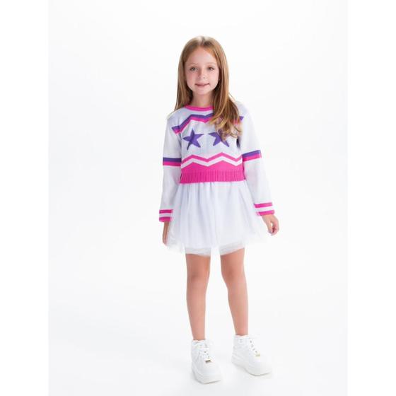 Imagem de Blusa Croped Tricot Estrelas Pink Infantil Feminina