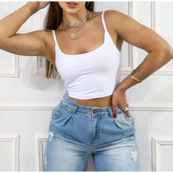 Imagem de Blusa Cropped alça extra fina estilo gringa moda feminina