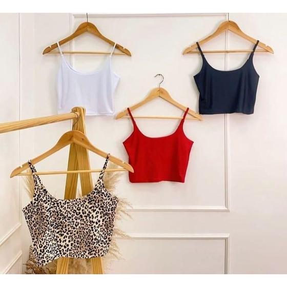 Imagem de Blusa cropped alça extra fina poliéster tendência