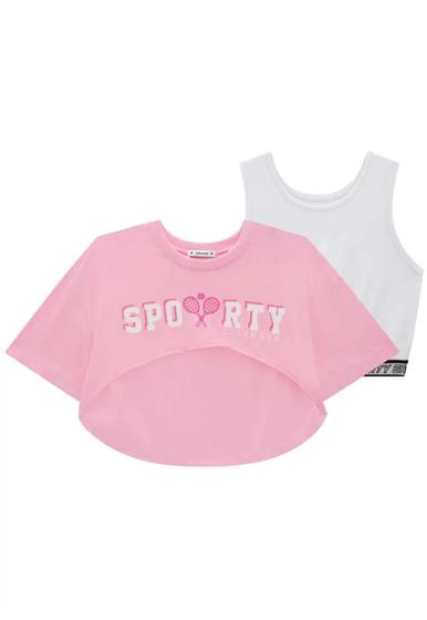 Imagem de Blusa Cropped Baggy de Sobreposição em Meia Malha e Top em Cotton Lilimoon Rosa 60262L