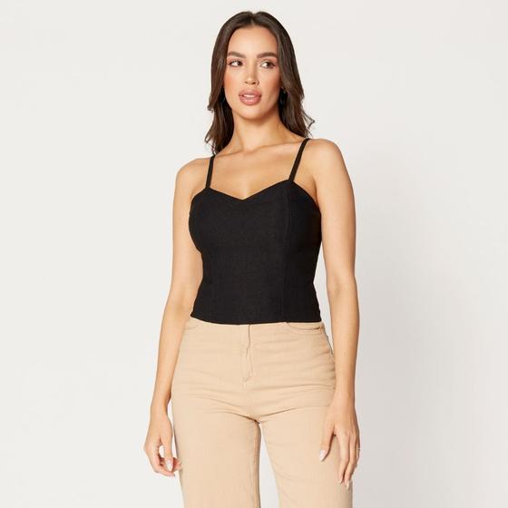 Imagem de Blusa Cropped Básica com Regulagem na Alça Preto