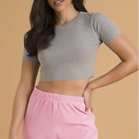 Imagem de Blusa cropped básico canelada gola rasa feminino