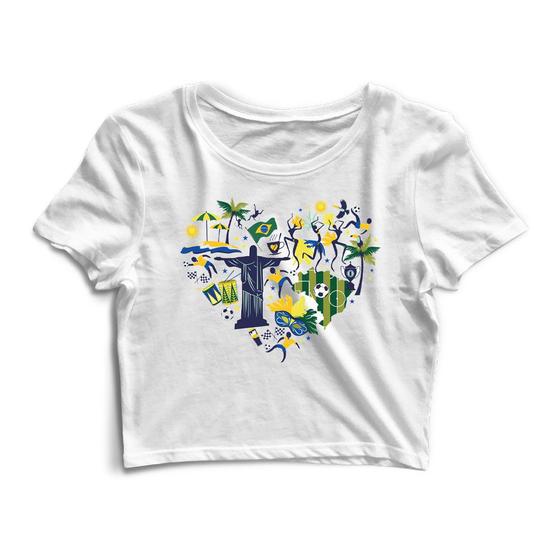 Imagem de Blusa Cropped Blusinha Camiseta Feminina Brasil Coração Copa