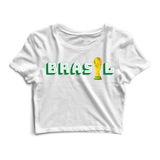 Imagem de Blusa Cropped Blusinha Camiseta Feminina Brasil Taça Copa