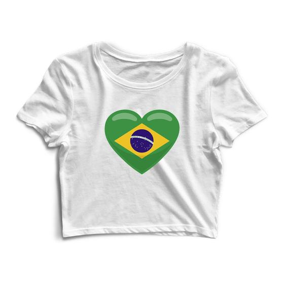 Imagem de Blusa Cropped Blusinha Camiseta Feminina Coração Brasil