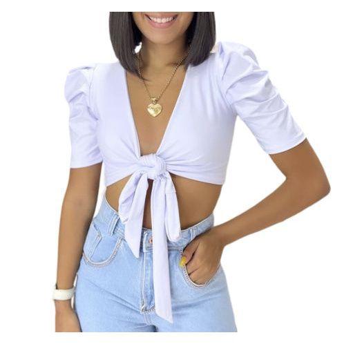 Imagem de Blusa Cropped blusinha top manga bufante multiformas feminino