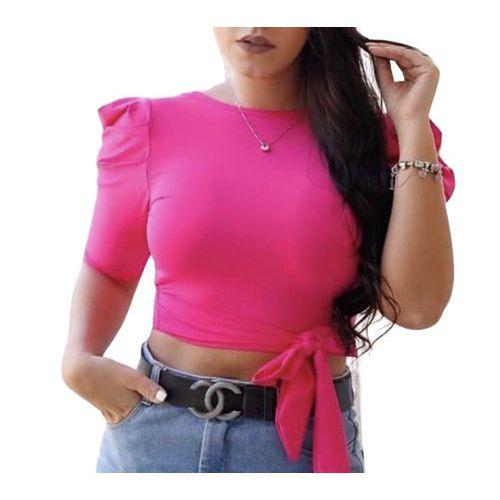 Imagem de Blusa Cropped blusinha top manga bufante multiuso feminino tecido poliéster