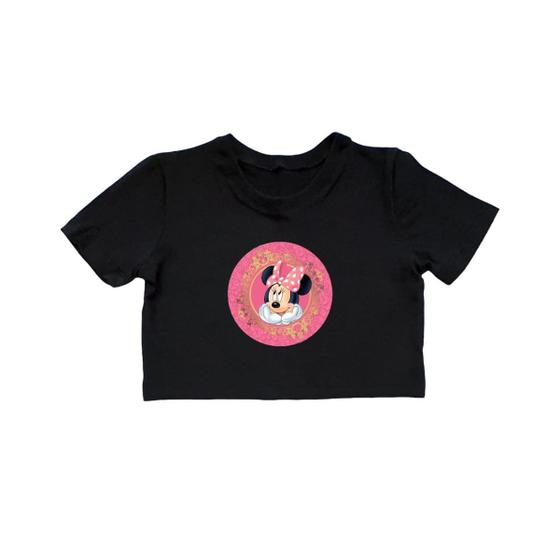 Imagem de Blusa Cropped Camisa Roupa Infantil Menina 100% Algodão Manga Curta Estampada Personagem