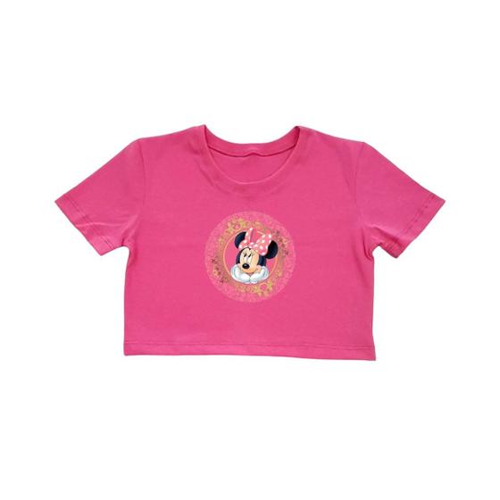 Imagem de Blusa Cropped Camisa Roupa Infantil Menina 100% Algodão Manga Curta Estampada Personagem