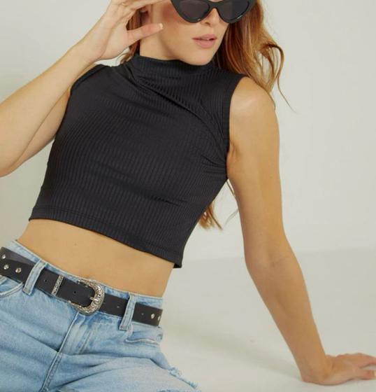 Imagem de Blusa Cropped canelada cavada gola alta feminina Cropped top