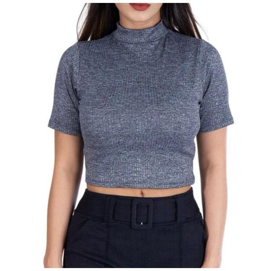 Imagem de Blusa cropped canelado básico manga curta gola alta