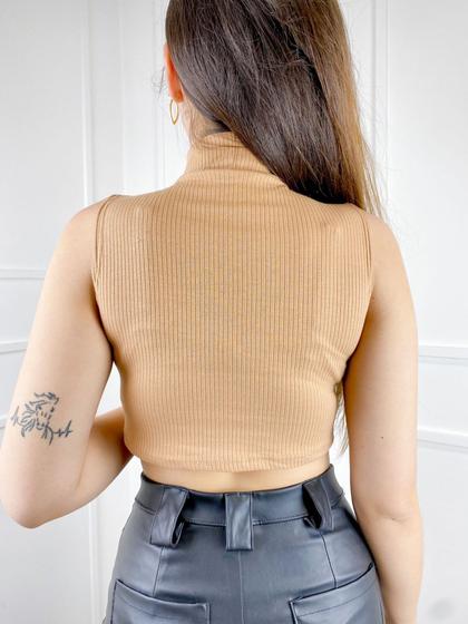 Imagem de Blusa Cropped canelado cavado gola alta moda feminina casual moda elegante