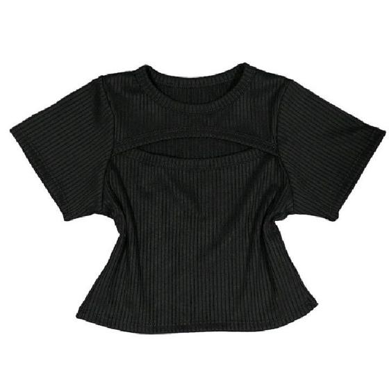 Imagem de Blusa cropped canelado decote vazado manga curta feminina