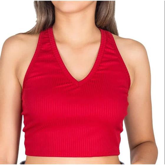 Imagem de Blusa Cropped canelado nadador sem bojo feminino estilo