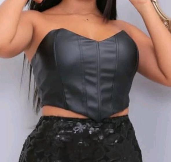 Imagem de Blusa cropped corset feminino com zíper nas costas sintético estilo blogueira