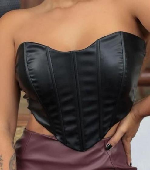 Imagem de Blusa cropped corset feminino com zíper nas costas sintético moda barata