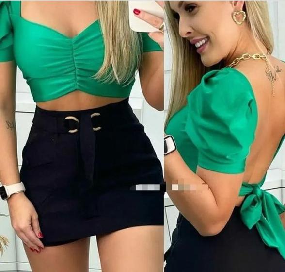 Imagem de Blusa Cropped Drapeado Detalhe Amarração nas costas Moda