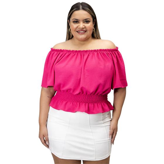 Imagem de Blusa Cropped Duna Ombro A Ombro Ciganinha Feminina Manga Curta Morcego Lastex