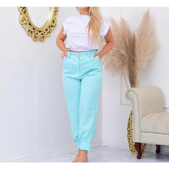 Imagem de Blusa Cropped elástico na cintura manga cavada feminino moda fashion