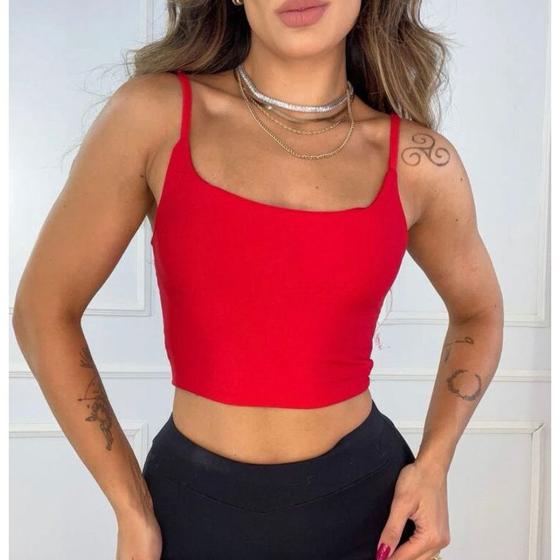 Imagem de Blusa Cropped faixa alça fina tecido poliéster feminino gringa