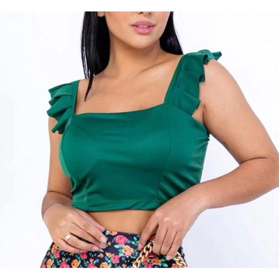 Imagem de Blusa cropped feminina alça babado poliéster tendência