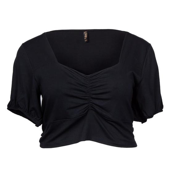 Imagem de Blusa Cropped Feminina Feliny Plus Size Detalhe Franzido Preto