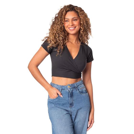 Imagem de Blusa Cropped Feminina Infinitto Lady Transpassada Preto