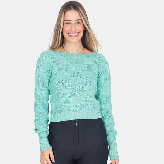 Imagem de Blusa Cropped Feminina Lã Tricot Texturizada Manga Longa