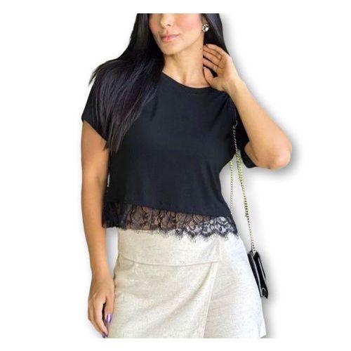 Imagem de Blusa Cropped feminina manga curta cintura com renda na moda