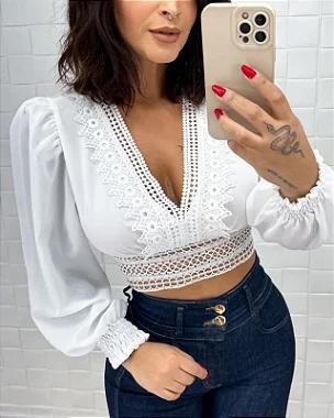 Imagem de Blusa Cropped Feminina Manga Longa 