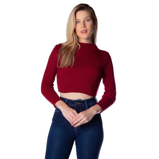 Imagem de Blusa Cropped Feminina Oliveira Malhas em Tricot Bordo