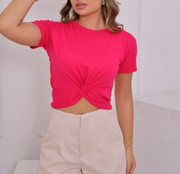 Imagem de Blusa Cropped feminina viscolycra manga curta nozinho fashion