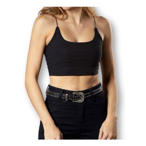 Imagem de Blusa Cropped feminino canelada alça fina tecido confortável