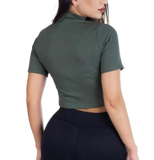 Imagem de Blusa Cropped feminino canelado básico manga curta gola alta