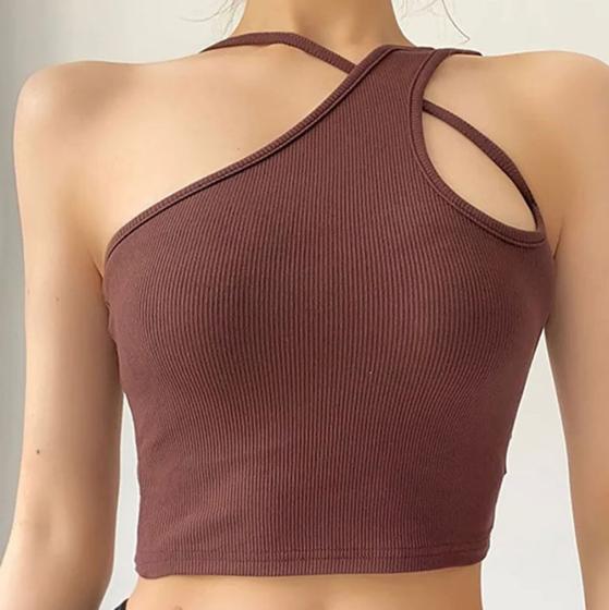 Imagem de Blusa cropped feminino canelado cruz irregular cavado elegante