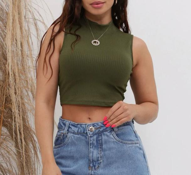 Imagem de Blusa Cropped feminino canelado gola alta cavado blogueira