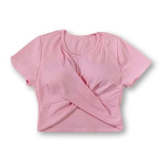 Imagem de Blusa Cropped feminino canelado manga curta transpassado com bojo fashion