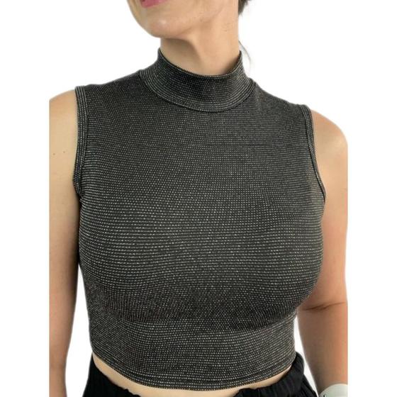 Imagem de Blusa cropped feminino cavado gola alta lurex