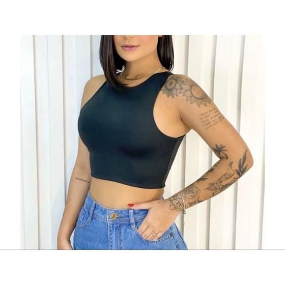 Imagem de Blusa cropped feminino cavado regata poliéster roupas femininas