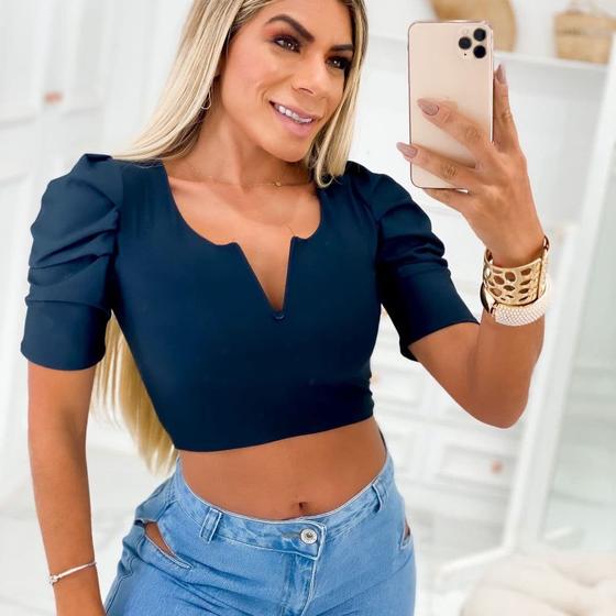 Imagem de Blusa cropped feminino manga curta princesa com bojo